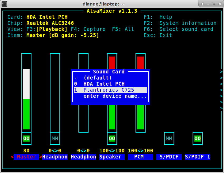 Alsamixer: Select sound card