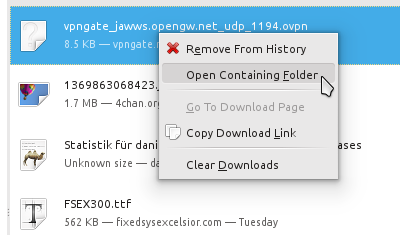 Firefox: Context menu (right click) -> Open Containing Folder